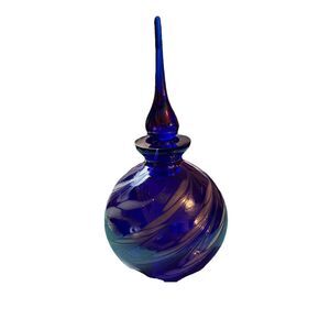 Vintage Perfume Bottle By Gorgeous Designs Blue & White Feathered. 6.5”
